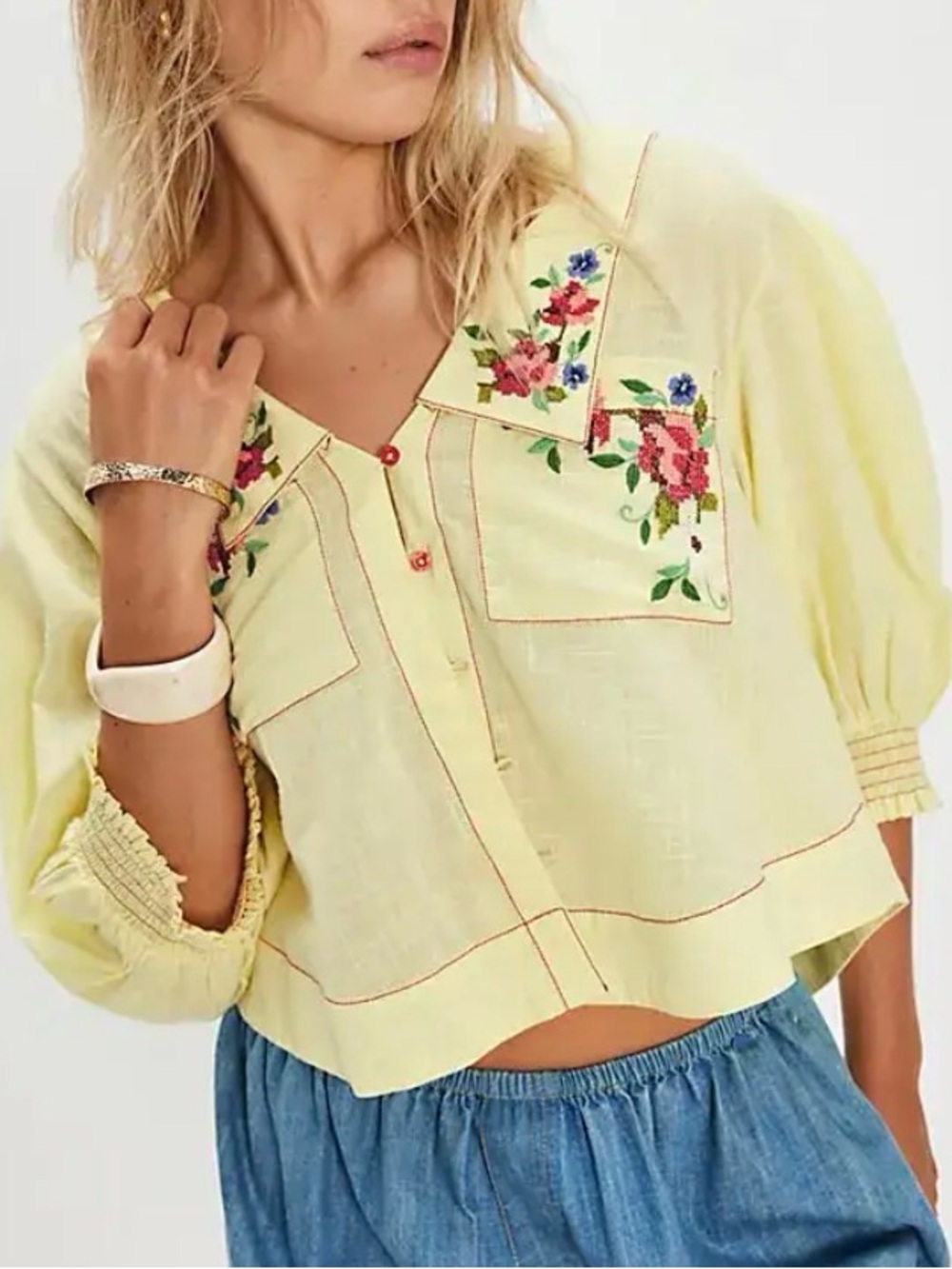 The Free People Ryland Blouse in Summer Lemonade. Size XS